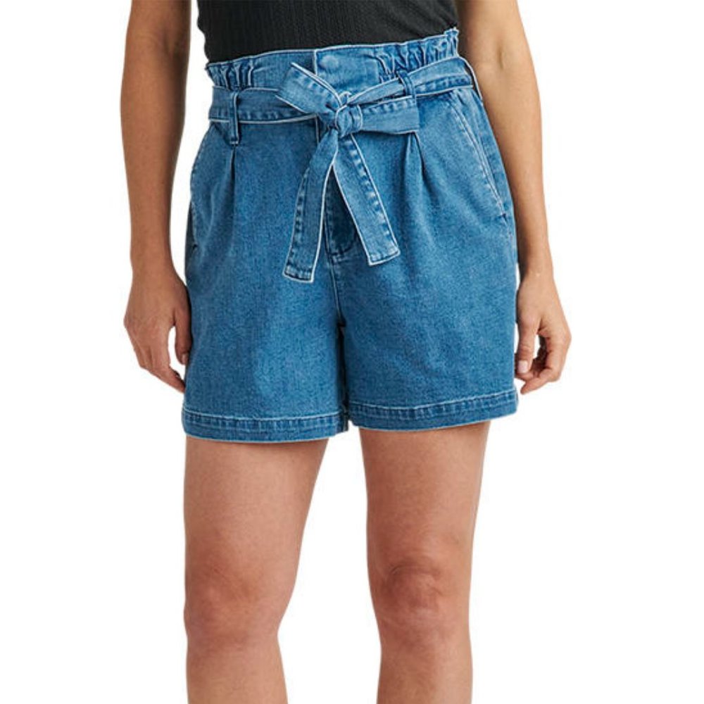 NWT Jag High Rise Belted Pleated Paperbag Short In Blue Nova
